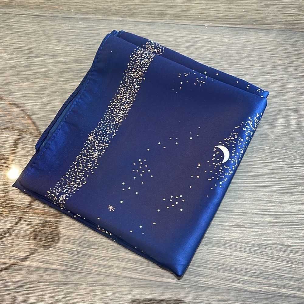 Lancôme Paris Blue Silky - Polyester Square Scarf Stars & Moon Galaxy Milky Way - Picture 16 of 16